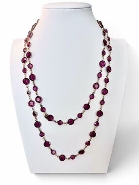 Vintage CHANEL 1981 Purple Crystal Sautoir Necklace in Gold-Tone